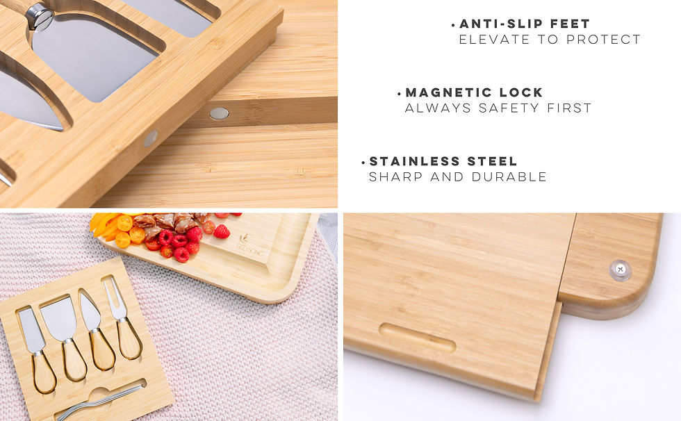 EEZYSONG Bamboo Cheese Charcuterie Board And Knife Set